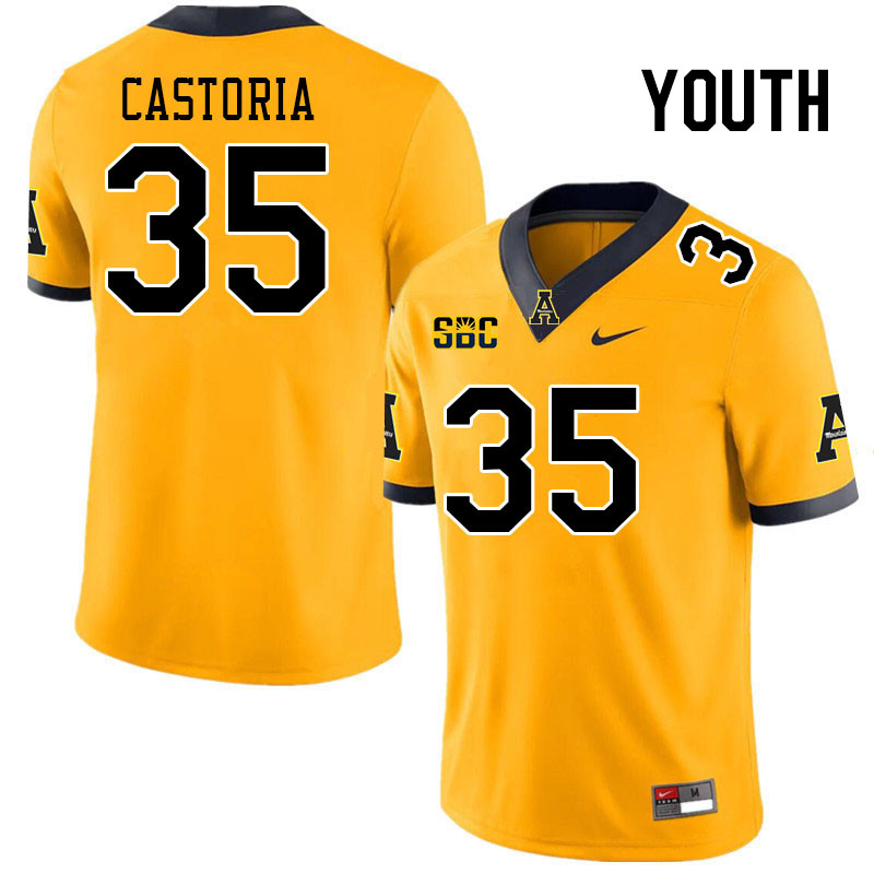 Youth #35 Dylan Castoria Appalachian State Mountaineers College Football Jerseys Stitched Sale-Gold - Click Image to Close